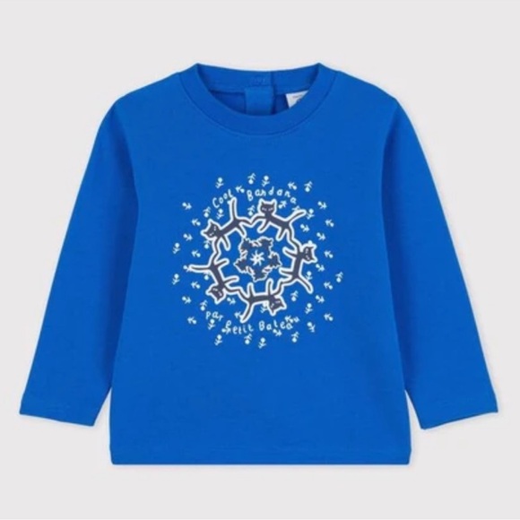 Petit Bateau Other - Petit Bateau Cat Print Girls 12M Cotton Crew Neck Long Sleeve Sweatshirt Blue